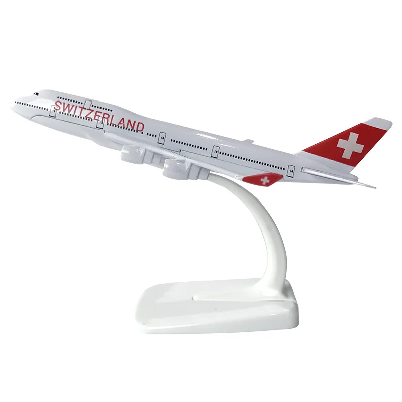 16CM Switzerland Airways B747 Airlines Airplane Model with Base Alloy Aircraft Plane For Collectible Souvenir Show Gift Toy