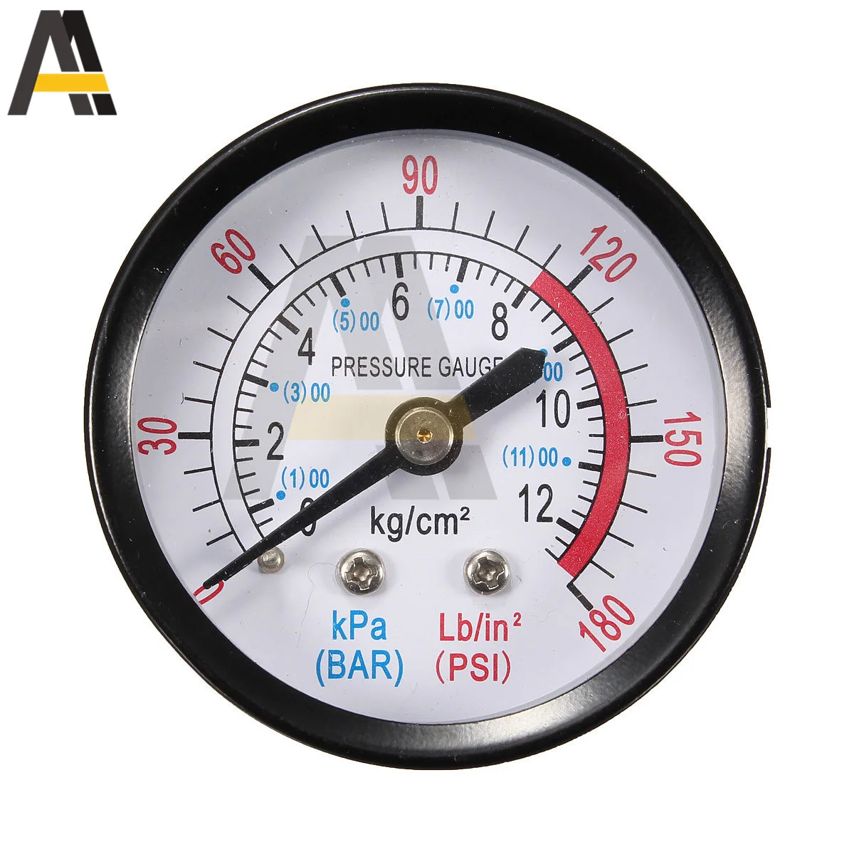 Iron Shell Bar Air Pressure Gauge Double Scale For Air Compressor 9.5/13mm (1/8, 1/4 Bsp) Thread 0~180PSI 0~12Bar Dia 40/50mm