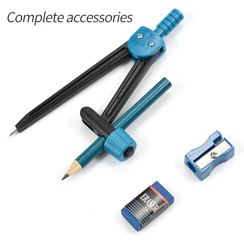 014 Plastic Pencil  Drawing Compass Set Ruler Eraser Sharpener Mathematics Geometry Tool School Supplies Student Stationery