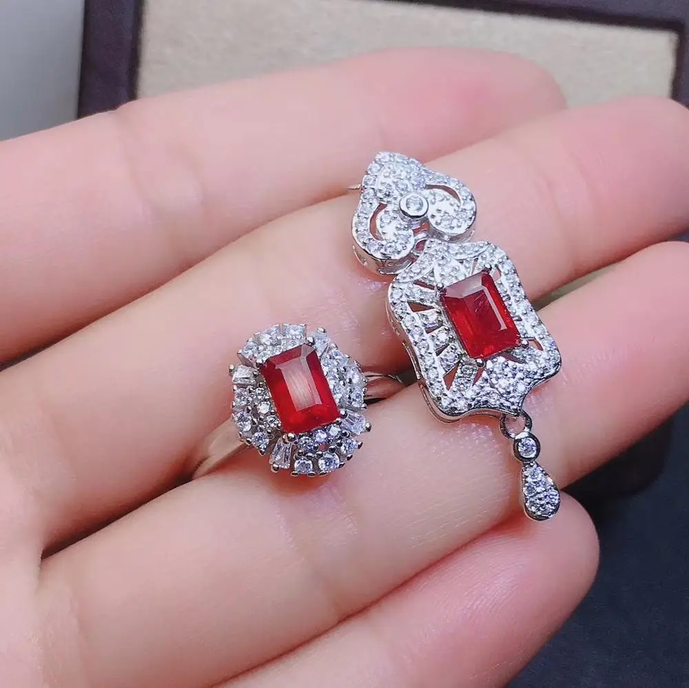 

KJJEAXCMY fine jewelry 925 sterling silver inlaid Natural Ruby fashion pendant ring suit fashion support detection exquisite
