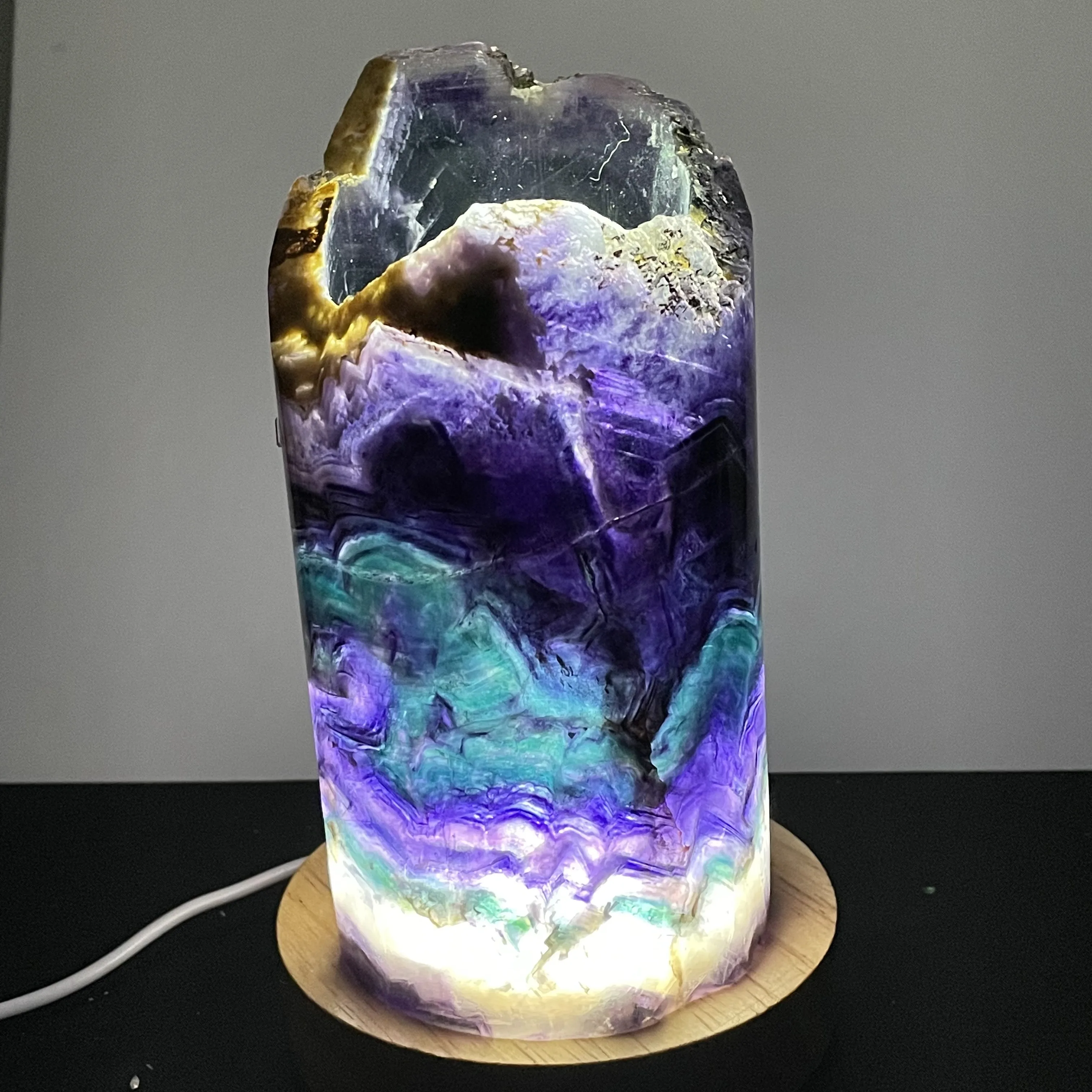 New!!! Natural Rainbow Fluorite Light Lamp Decoration Room MIneral Jewelry Couple Romatic Stone Lamp