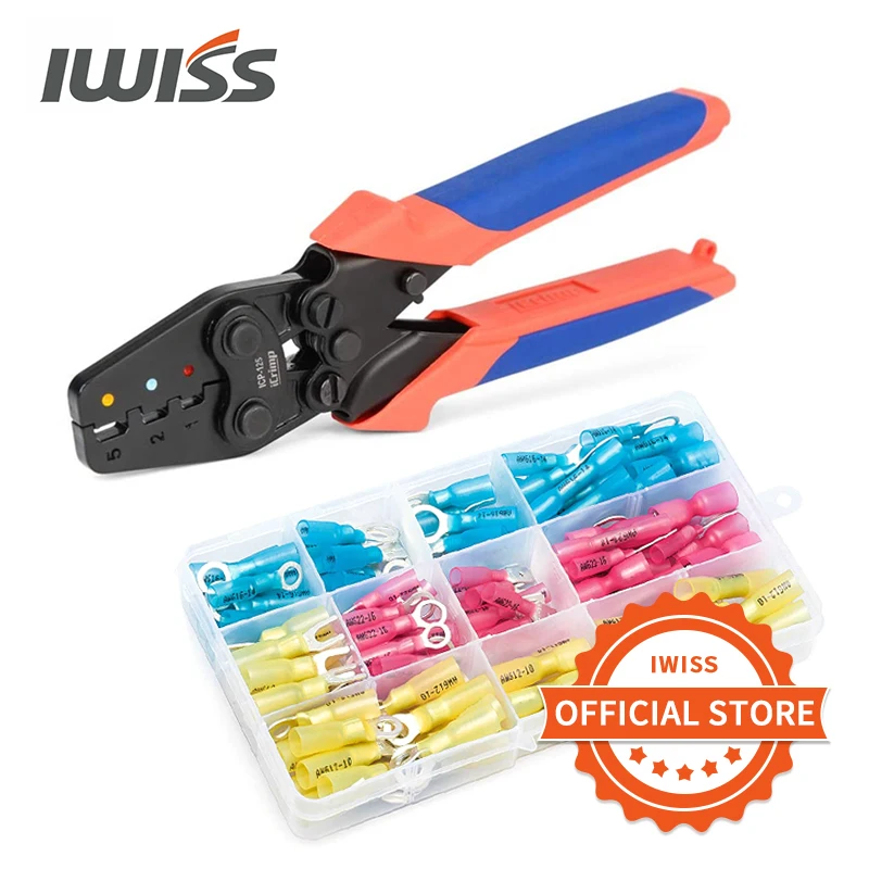 IWISS ICP-125 Mini szczypce do zaciskania 0.5-6mm ²(AWG22-10) zaciskarka do przewodu narzędzie 120 sztuk zestaw łączników termokurczliwych zestaw