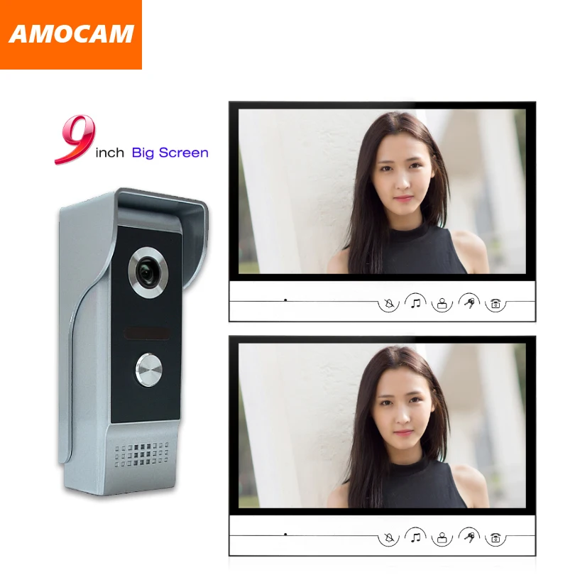 

9" big Monitor Video Door Phone Doorbell System Video Intercom IR Night Vision Aluminum Alloy Camera Video Doorphone 2PCS Screen