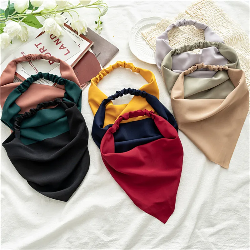 Ruoshui Woman Girls Solid Summer Head Scarf Chiffon Triangle Bandanas Women Elastic Hairband Hair Accessories Headwear Ornaments