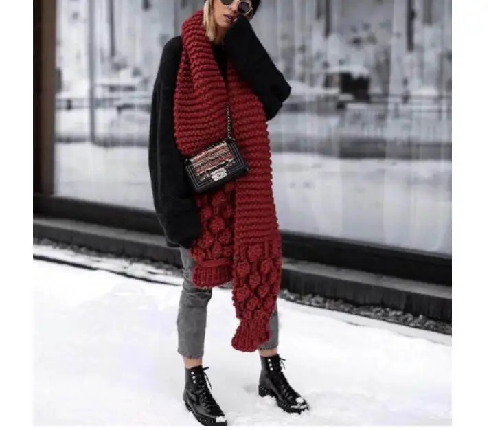 Fashion women scarf Korean wool female student long thick warm knitting winter red black Pink scarf