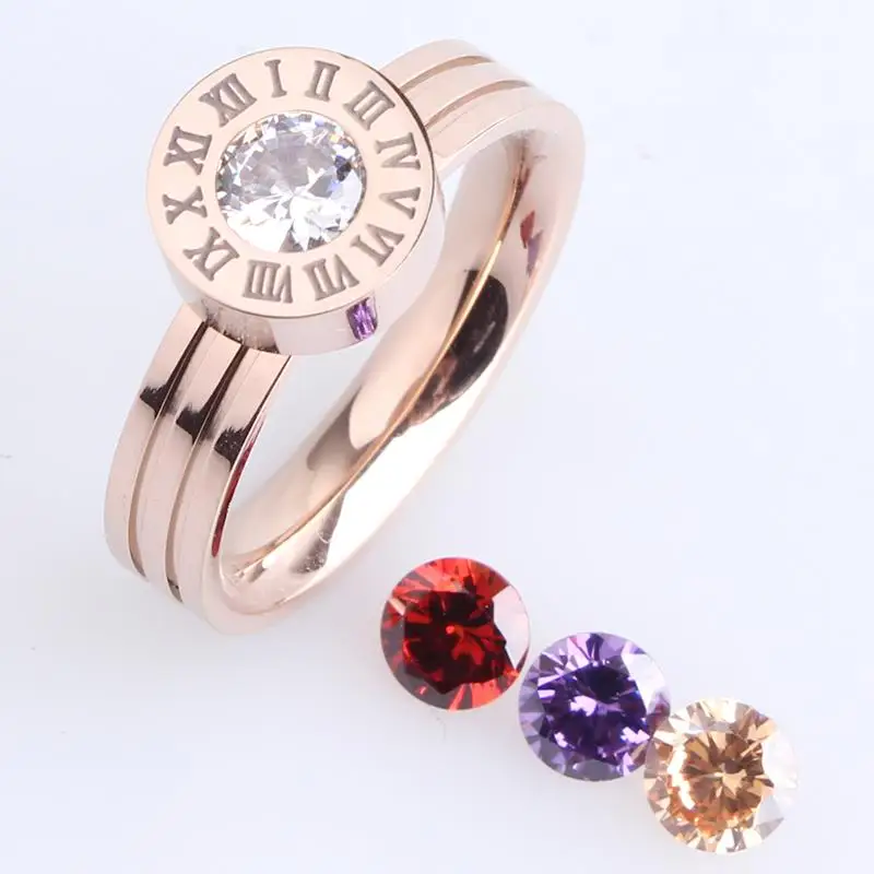 wedding rings Rome number Change Four color zircon 316L Stainless Steel finger rings for women wholesale