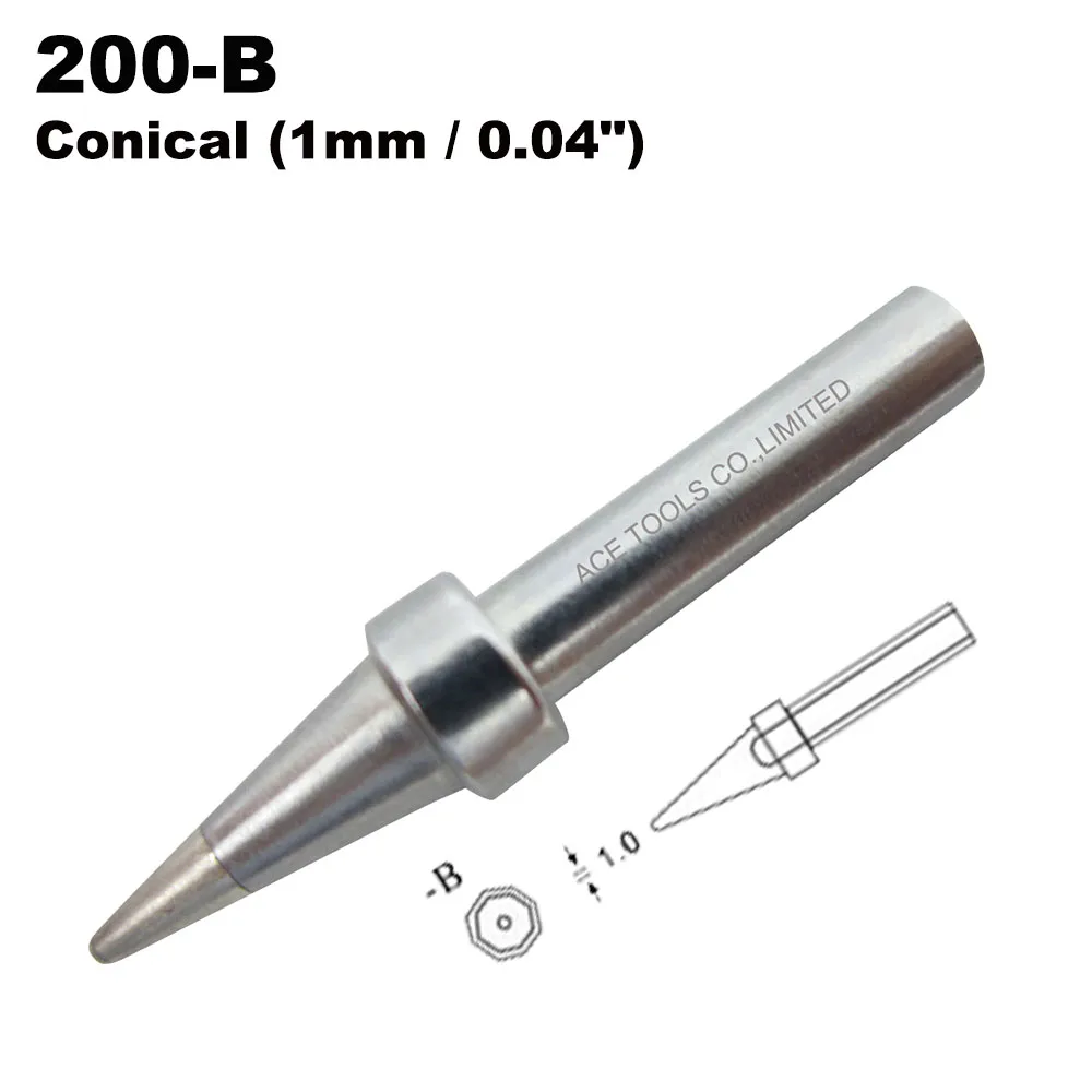 

200-B Conical 1mm Replacement Soldering Tip for QUICK 203 203H 204 204H 203D 376(I) 376D(I) 3100 3101 3102 3112 3202 20H-90 Bit