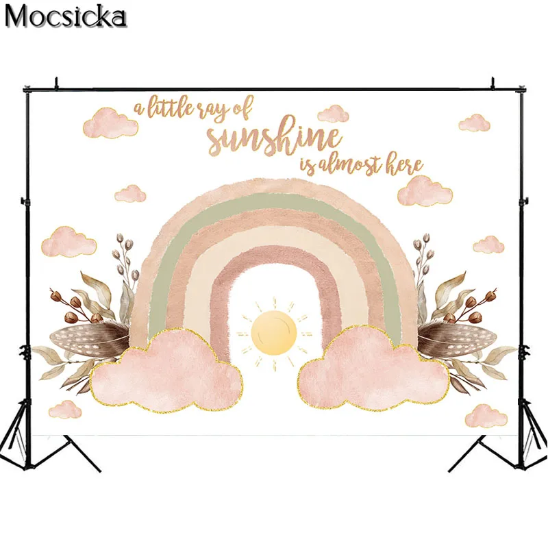 Muted Bohemia Style Rainbow Photography Backdrop Cloud Sun Decoration Newborn Girl 1st Birthday Party Background Photo Studio