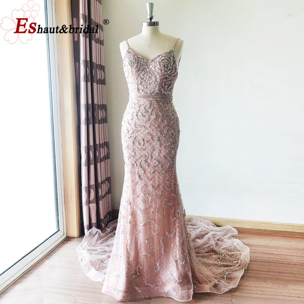 Contas de luxo vestido de noite para as mulheres 2023 espaguete cinta v pescoço longo sem mangas sereia formal do baile de formatura vestidos de festa de casamento