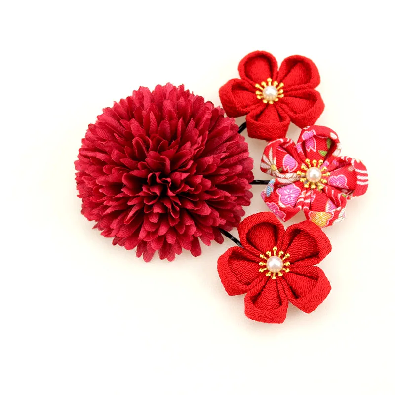 Pinzas para el pelo Kanzashi para adultos, accesorio para el pelo Artificial, Dalia, flor de ciruela, Kimono de Geisha japonesa, traje Yukata, ceremonia de graduación, HW082, 1 Juego de 4 Uds.