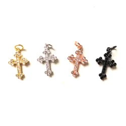 5pcs Small Cross Pendants for Women Bracelet Necklace Earring Making Gold-Plate Charm Bling Zirconia Jewelry Accessory Wholesale