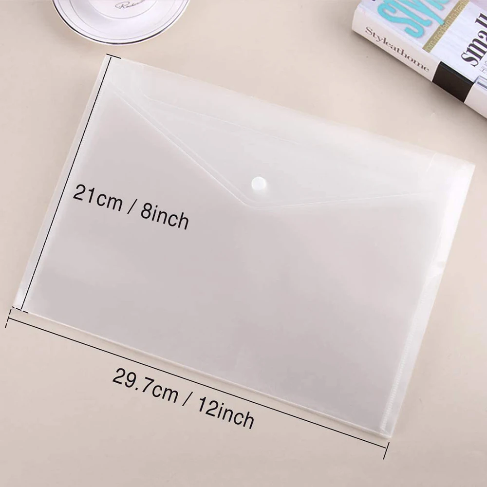 5PCS/Set A4 Size Plastic Envelopes Clear Document File Envelope Folders with Snap for School Home Office Organization
