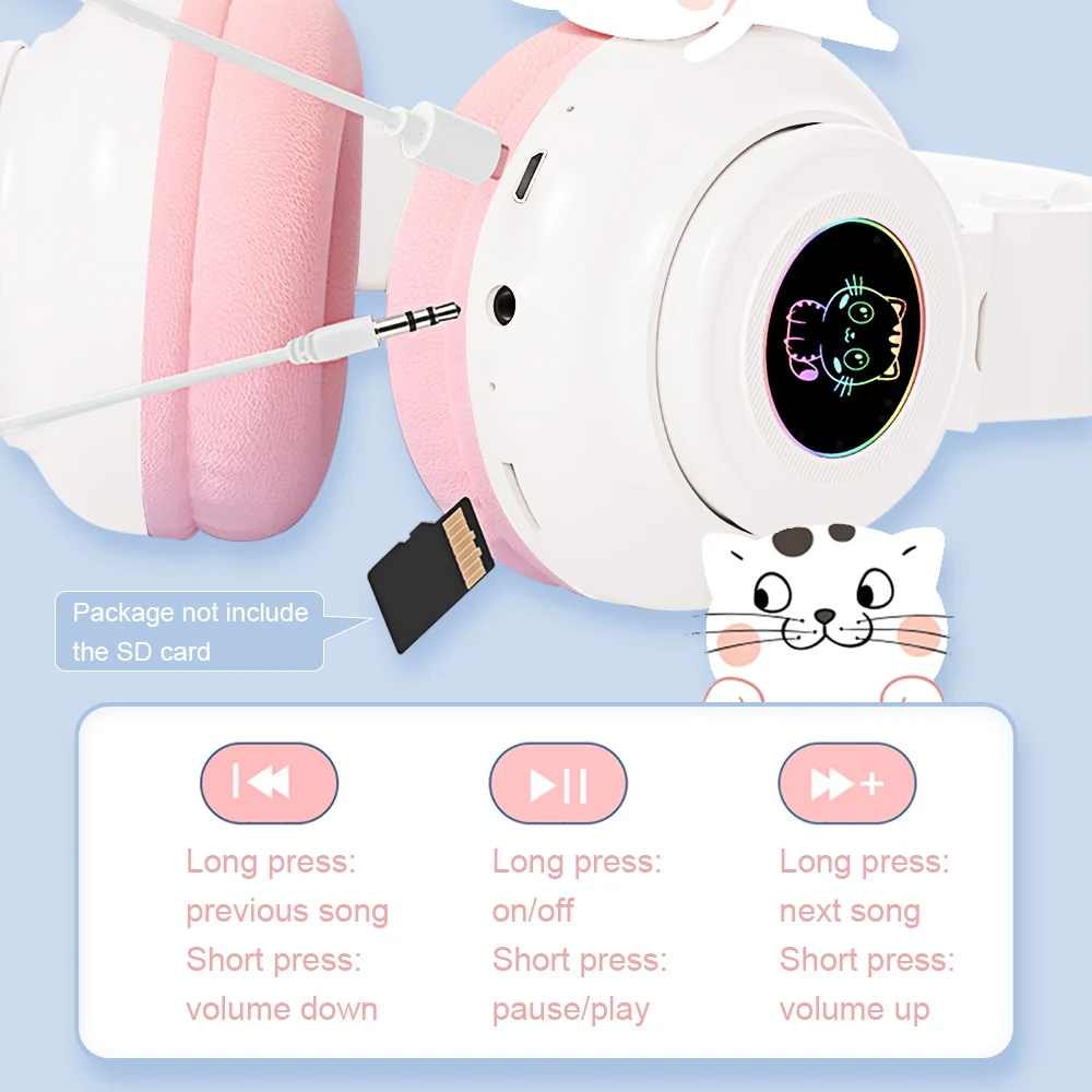 HiFi Girls Wireless Unicorn headphones with Mic phone Stereo Bass Cute Children Music Kid Cat Bluetooth Headsets Support SD Card