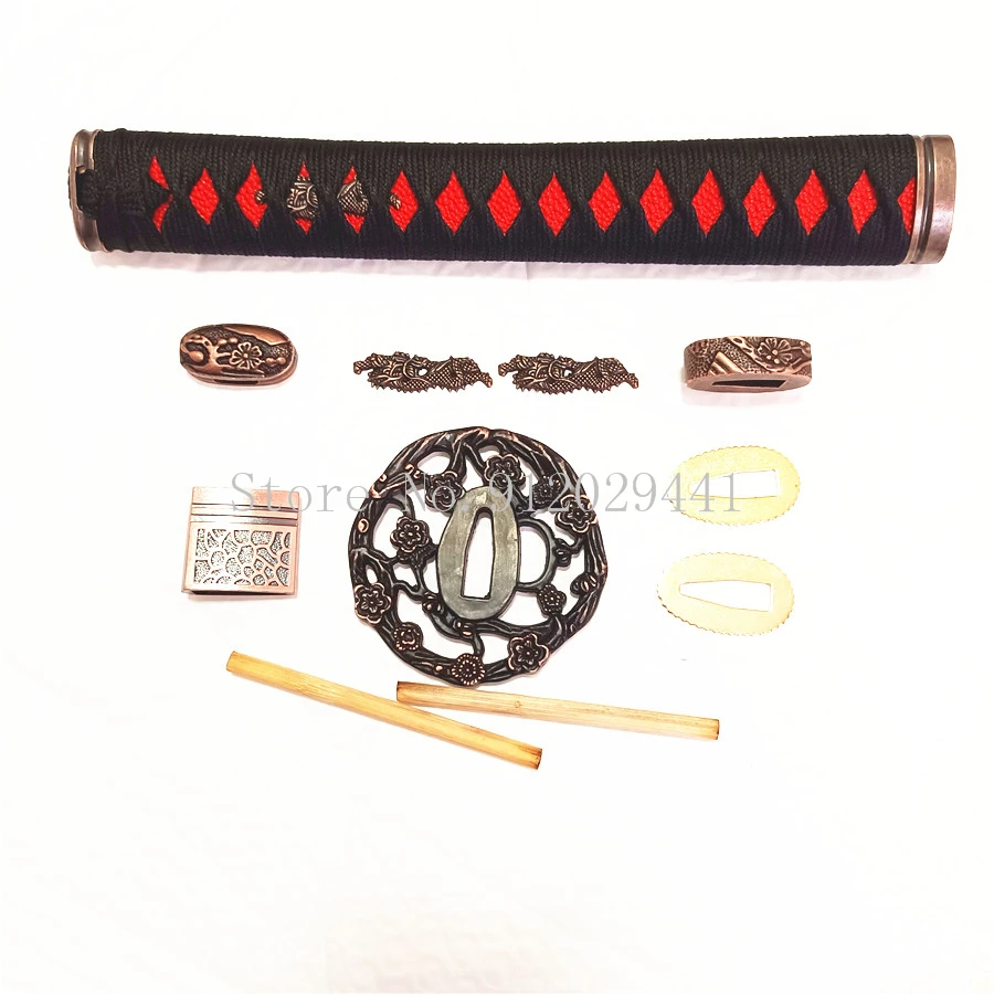 Plum Blossom Theme Sword Guard for Katana/Wakizashi Fittings Set Kirsite Tsuba+Menuki+Fuchi+Kashira+Handle+Habaki+Seppa Metal Cr