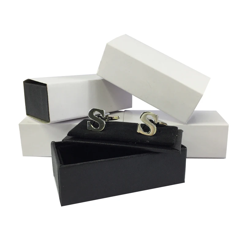 Black Cufflink Twins Box Imitation Paper Jewelry Boxes Business Wedding Party Gift Box 8*3.8*2.8Cm Personalised Jewellery Holder