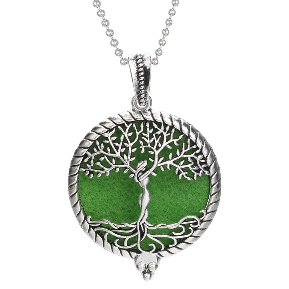 Tree of Life Aroma Diffuser Necklace Perfume Essential Oil Diffuser Aromatherapy Locket Pendant Necklace Fashion Jewelry