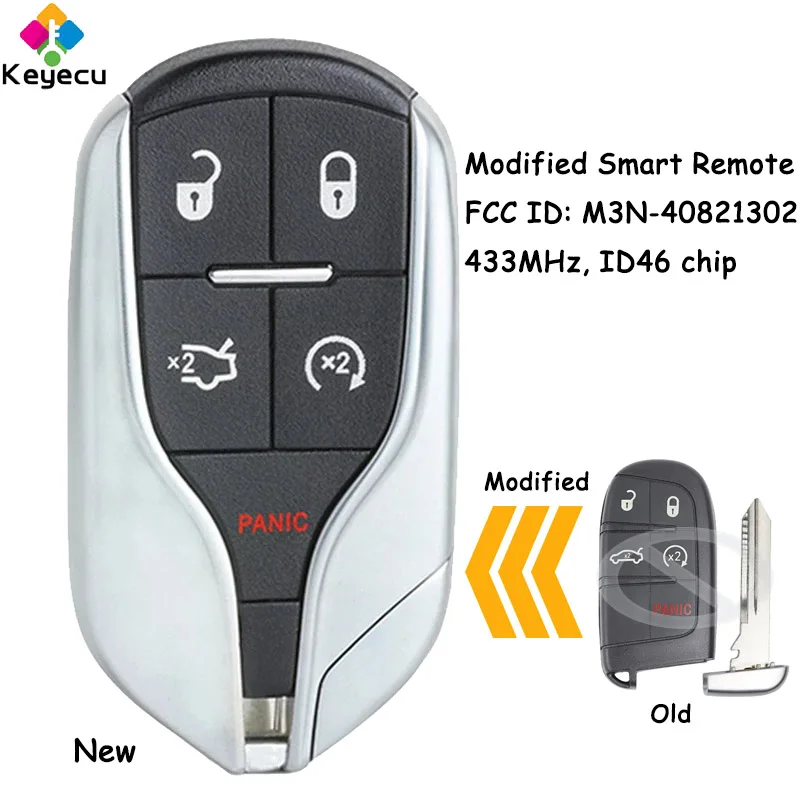 

KEYECU Modified Smart Remote Car Key With 5B 433MHz ID46 Chip for Dodge Challenger Charger Dart Durango Journey Fob M3N-40821302