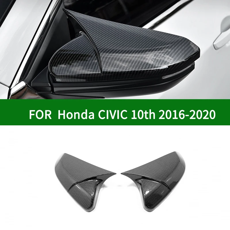 

Обложка для зеркала заднего вида для Honda Civic 2016-2020 седан купе, обшивка в форме рога, черное углеродное волокно/хромированные боковые зеркала