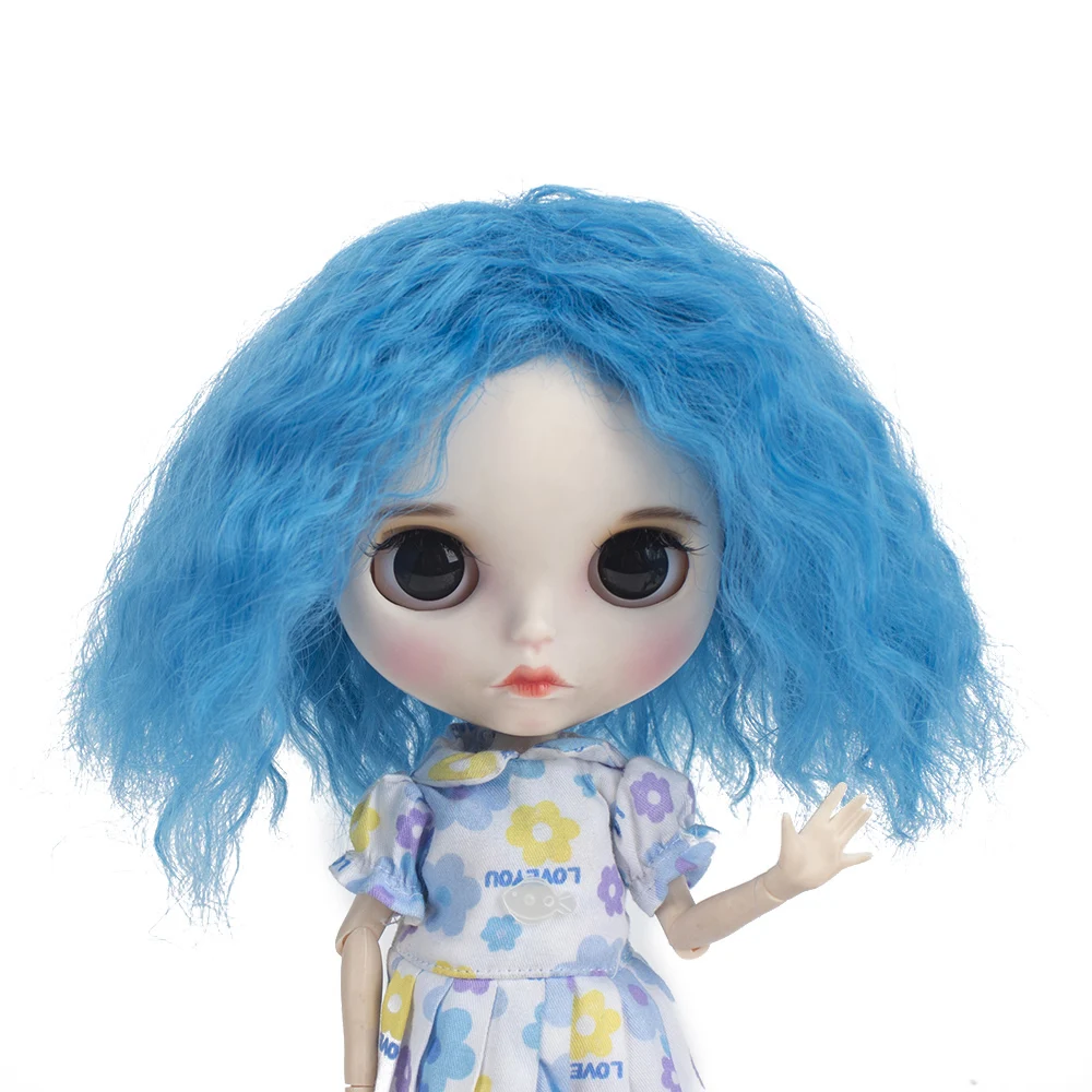 

Aidolla Blyth Dolls Hair Wig Blue Middle Length Curly Hair DIY Doll Accessories High Temperature Fiber Wavy Wig For DIY Doll