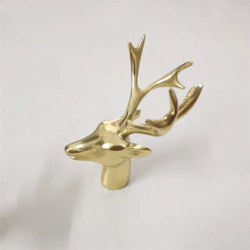 Single Hole Brass Deer Head Handle Solid Copper Knobs Tissue Box Jewelry Box Toothpick Box Bedroom Door Pulls