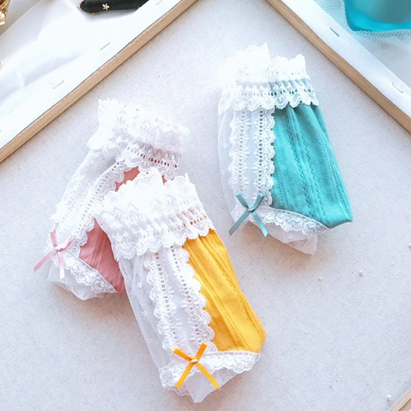 Large Size Cute Bow Cotton Panties Ladies Thin Comfortable Lace Briefs High Quality Pretty Student Kawaii Sexy Lace Underwear 89