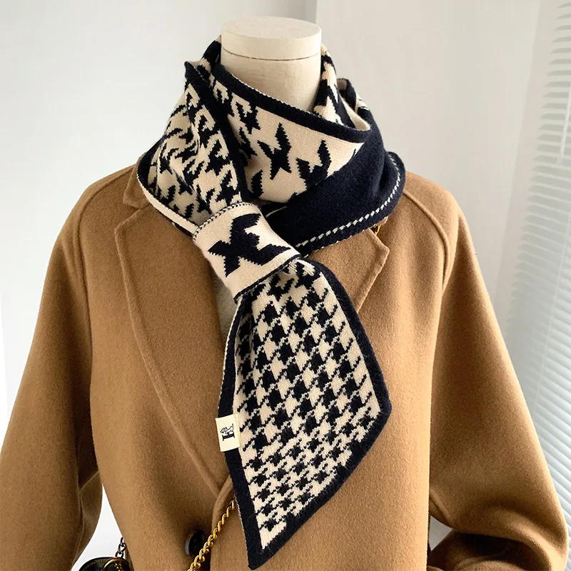 Houndstooth Plaid Luxury Brand Knitted Scarf 2024 New Scarf Women Winter Scarf Long Skinny Small Scarf Female Neckerchief Scarf