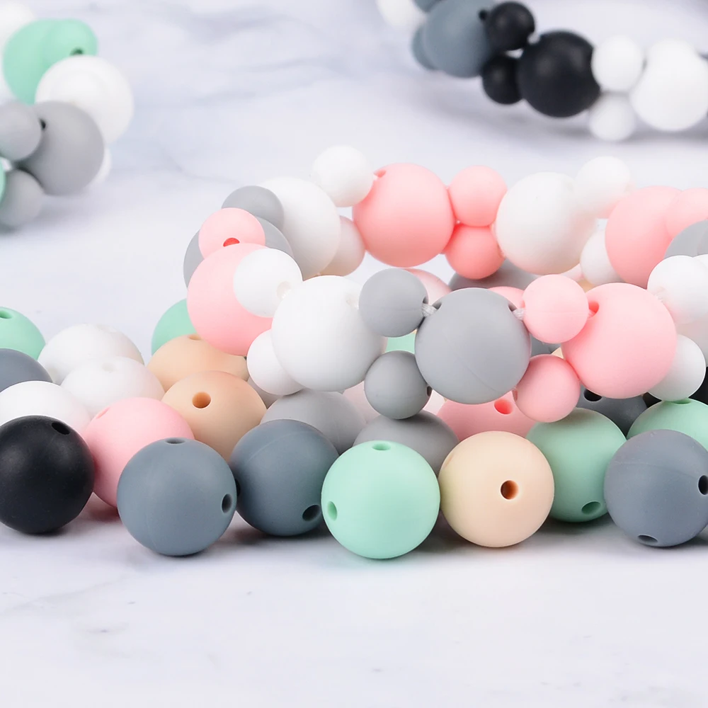 LOFCA 15mm 20PCS 2/4holes Silicone Beads Loose Baby Fashion Teething Beads DIY Food Grade Silicone Baby Teether Nursing Chewing