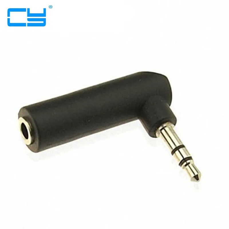 

1pc 90 graus para a direita em angulo de 3.5mm a 3.5mm adaptador de 3 polos de Audio Estereo Macho para Femea Adapter