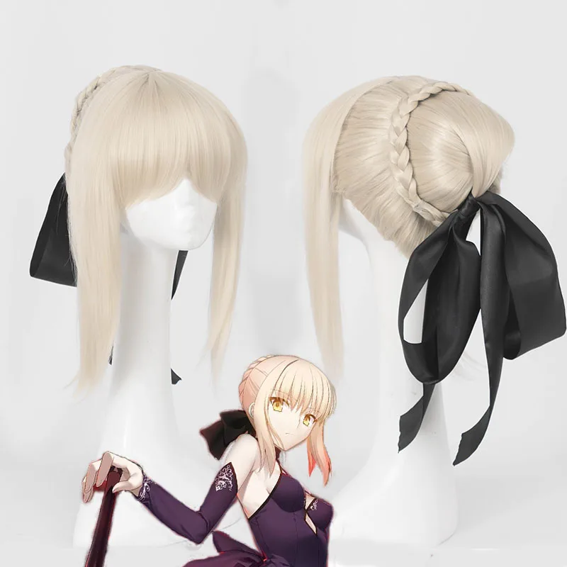 8 Types Fate Stay Night Altria Pendragon Saber Cosplay Wig Game Anime FGO Fate Grand Order Cosplay Wigs+ Bow Hairpins