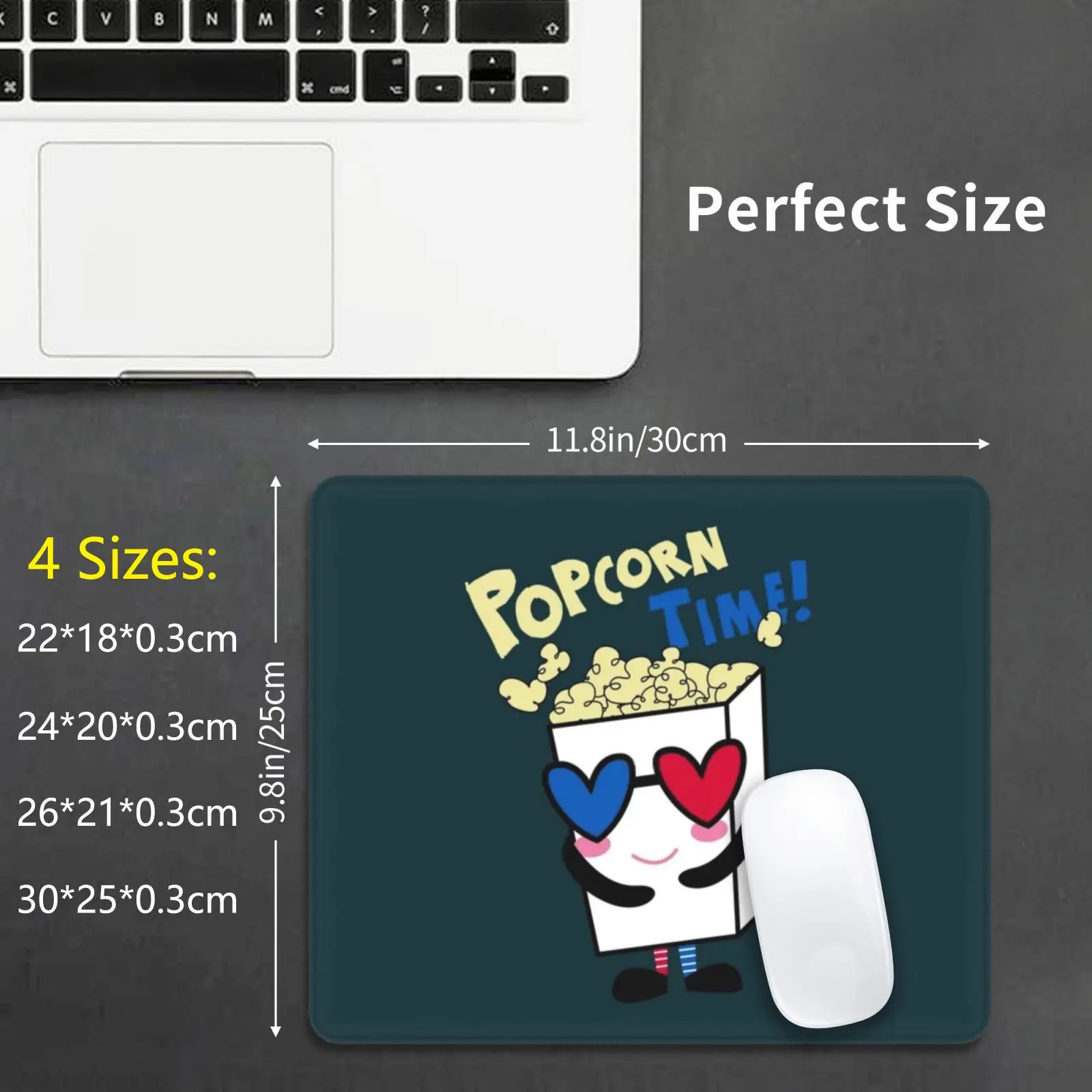 Popcorn Time Mouse Pad DIY Print Popcorn Movie Cinema Movies Film Food Corn Cute Snack White Movie Time