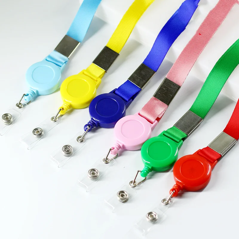 1pc Solid Color Plastic Retractable Staff Employee\'s Work Card Lanyard Cellphone Hanging Neck Strap Badge Holder Accessories