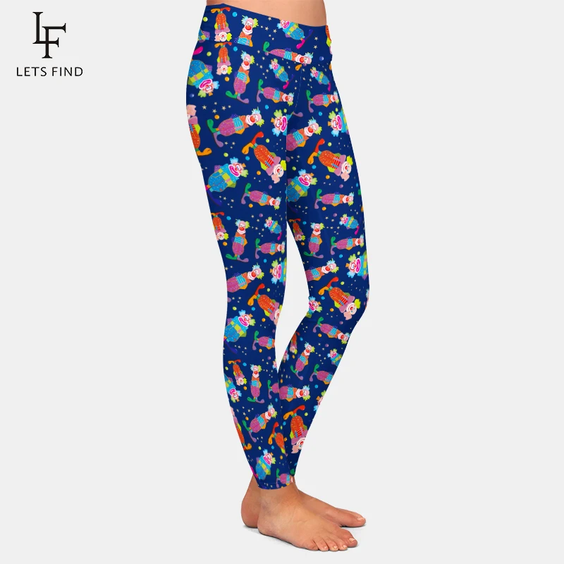 LETSFIND Legging Wanita Gambar Sutra Susu Elastis Print Pola Badut Kartun Baru Pinggang Tinggi Nyaman Tampil Legging Wanita Tipis