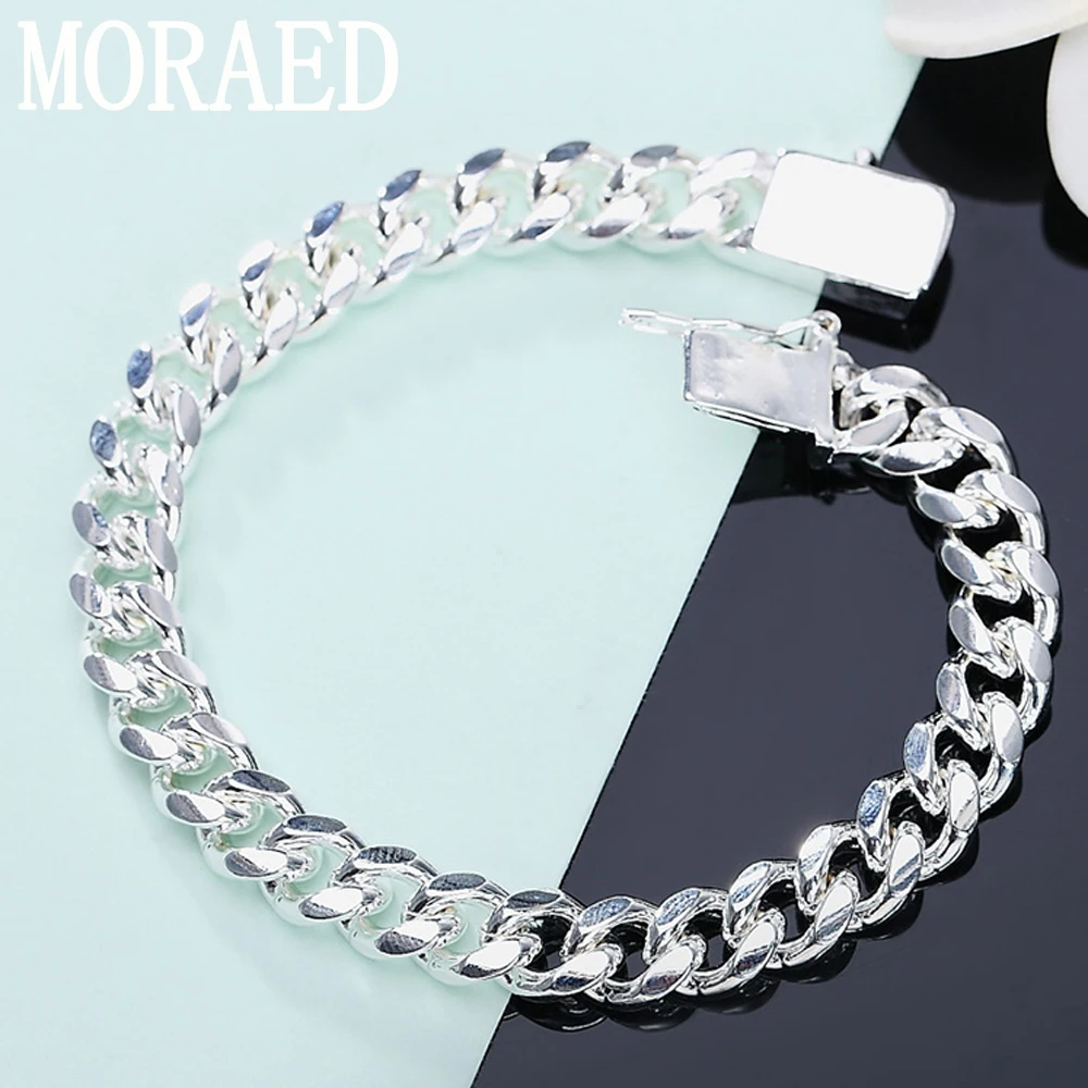 New Classic 925 Silver Bracelet 10mm 8 Inch 20cm Full Side Cuban Chain Bracelet Bangle For Women Men Fashion Charm Jewelry