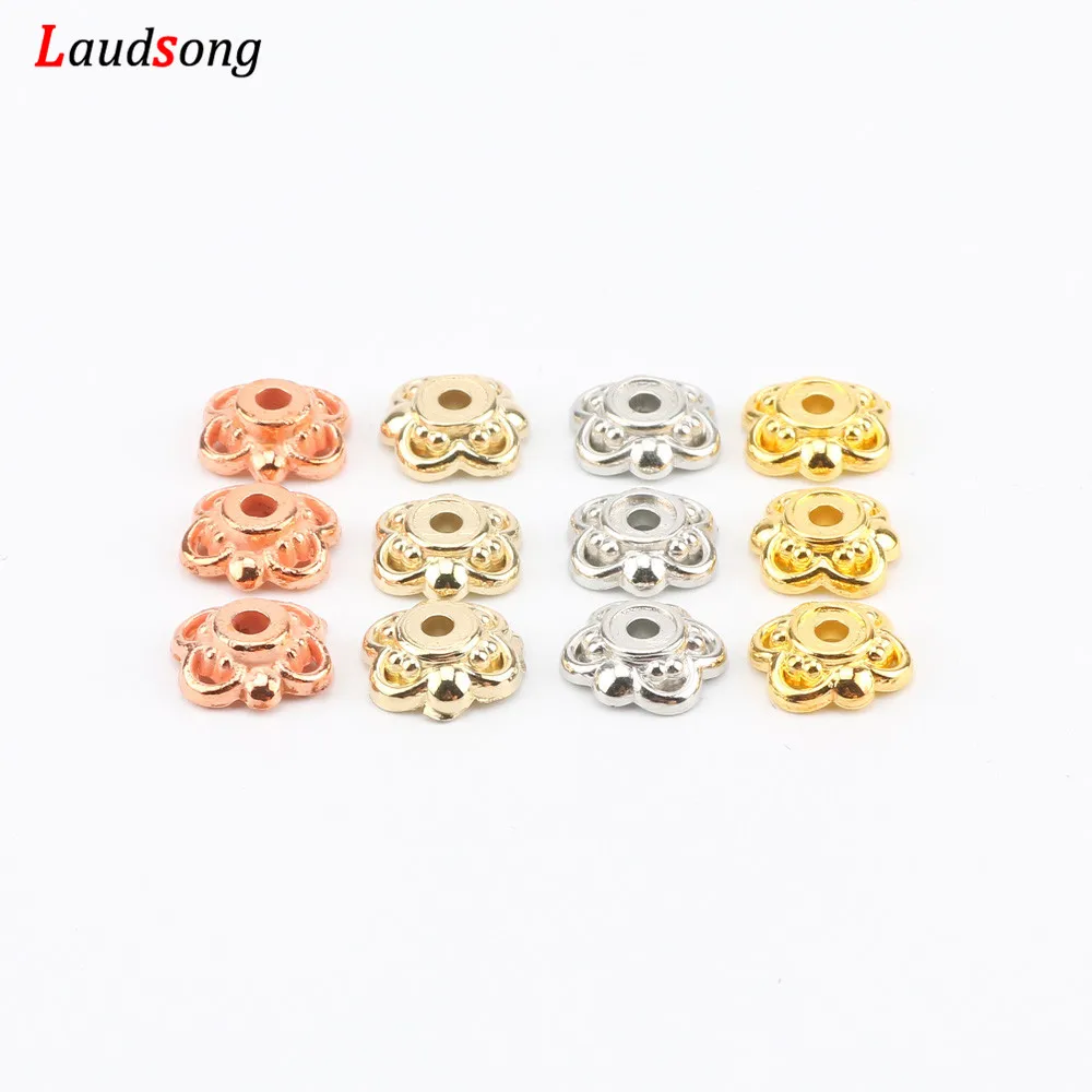 200Pcs 9mm Rose Gold Color Rhodium Acrylic Spacer Flower Beads For Jewelry Making Diy Bracelet Necklace Findings Accessories