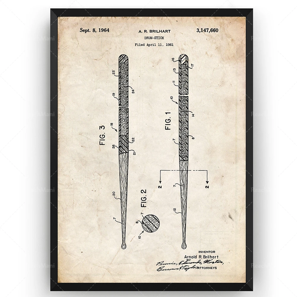 عصي الطبلة 1961 براءة اختراع طباعة الجدار ملصق فني مخطط الهدايا