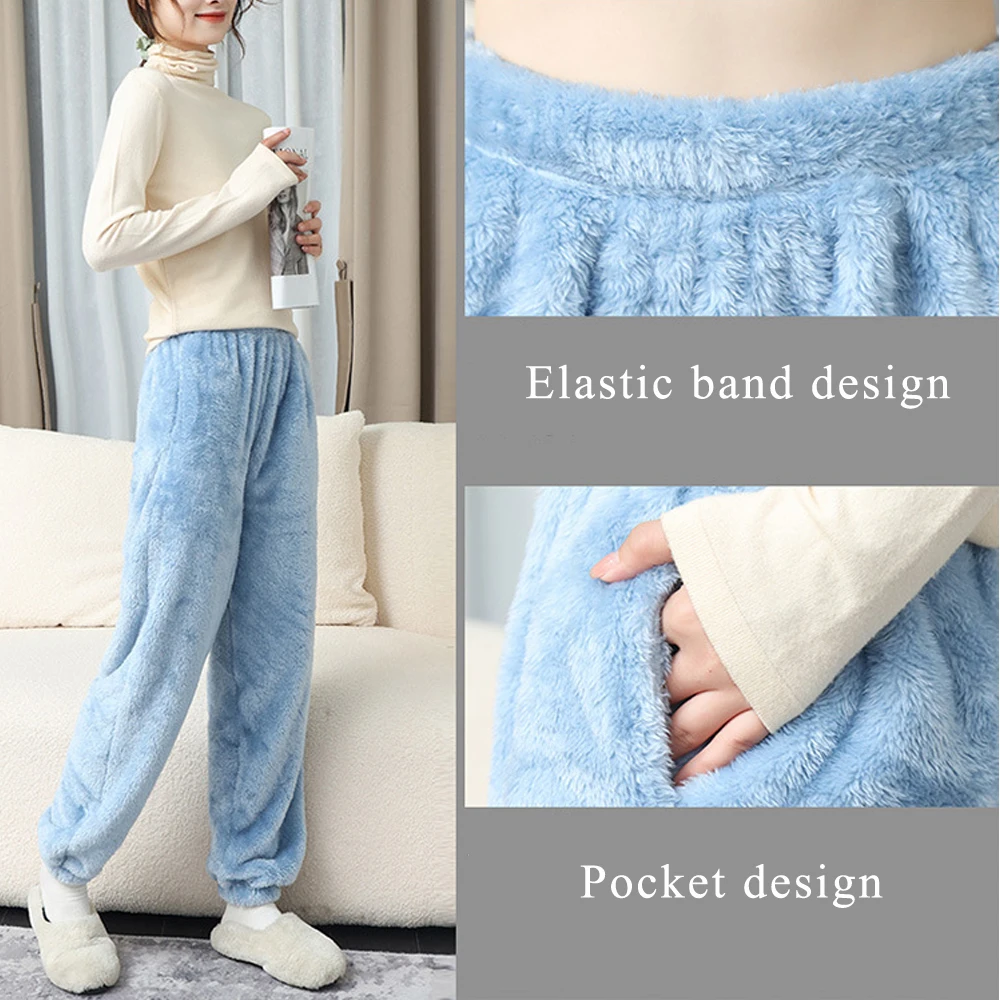 New Winter Pajamas Home Pants Women Thicken Warm Elastic Trousers Loose Fleece Pijamas Pants Sleepwear Solid Autumn Nightwear