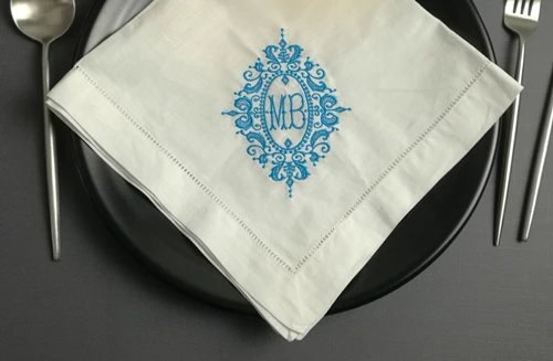 Set of 100 Fashion Monogrammed Dinner Napkins Hemstitch Linen Table Napkins 20x20\