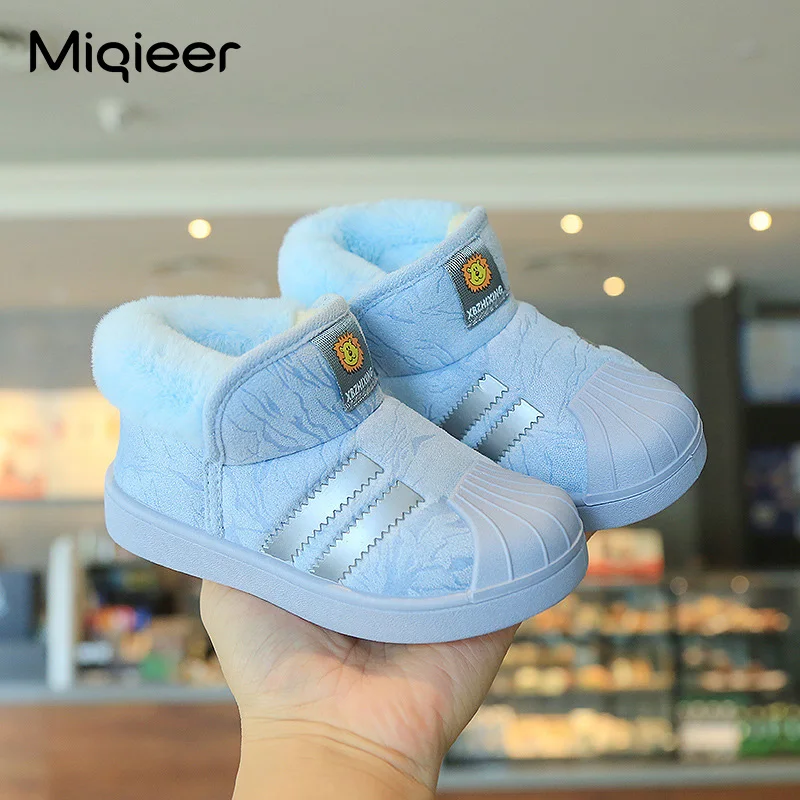 2021 Winter Baby Girls Boys Snow Boots Warm Plush Children Outdoor Walking Flat Shoes Non-Slip Kids Booties Infant Cotton Shoes