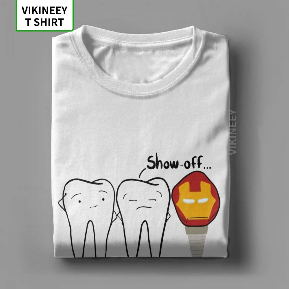 Men\'s Show-off Tooth T-Shirts Dental Implant Dentist Dentistry Tees Crew Neck Short Sleeve Tops 100% Cotton T Shirt Plus Size