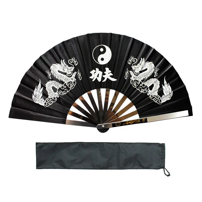 

Three colors double dragons more thicken Stainless steel fan tieshan tai chi fan