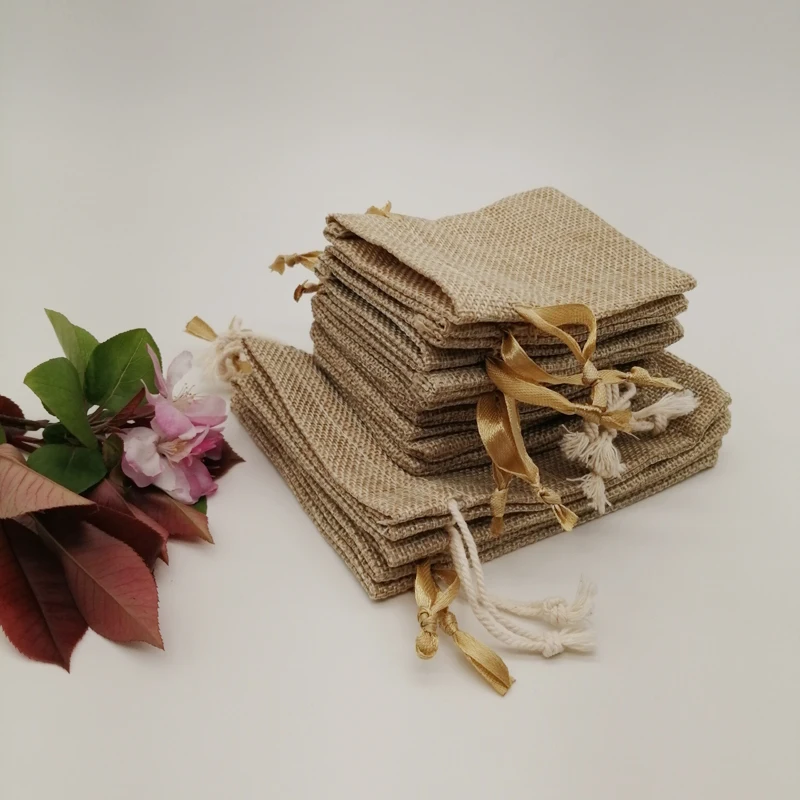 38pcs Mini DIY Jute Burlap Sachet Bags Kit with Drawstring Pouches Gift Packaging for Wedding Birthday Party Favor Decorations
