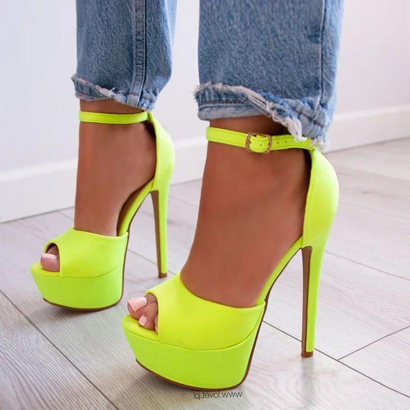 

Stylish Lemon Suede High Platform Pumps Ankle Strap Open Toe Stiletto Heel Dress Shoes Cut-out Party Women Shoes Customized