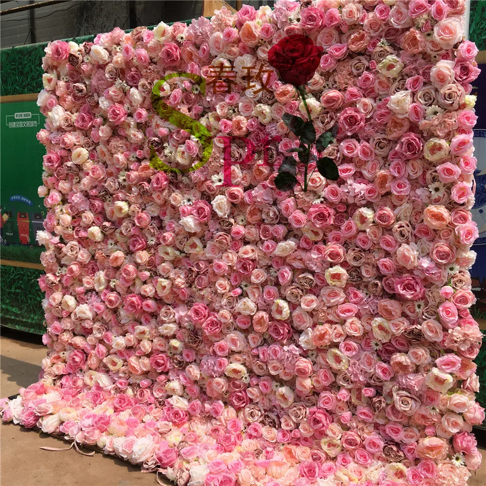 

SPR China Manufacturer Decorative White Blush Pink Rose Wall Rolled Up Artificial Flower Backdrop Stand Wedding