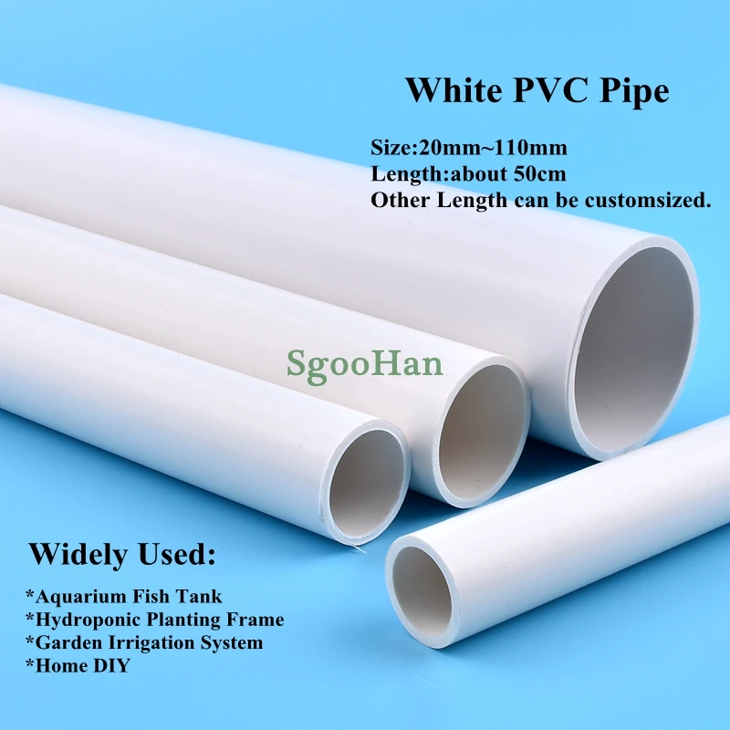 2pcs OD 20~110mm PVC Pipe Aquarium Fish Tank Pipe Garden Irrigation Watering Hydroponic Planting Frame Tube 49~50cm Long