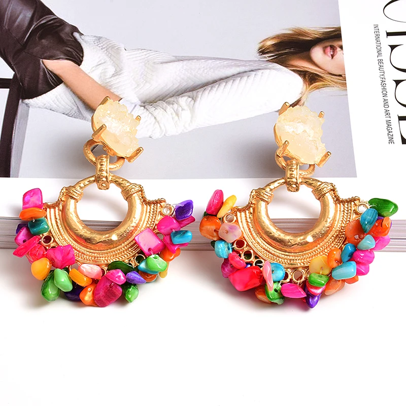 Vintage Handmade Beaded Earring For Women Boho Jewelry Resin Stone Statement Jewelry Bohemian Ear Ring Drop Earrings