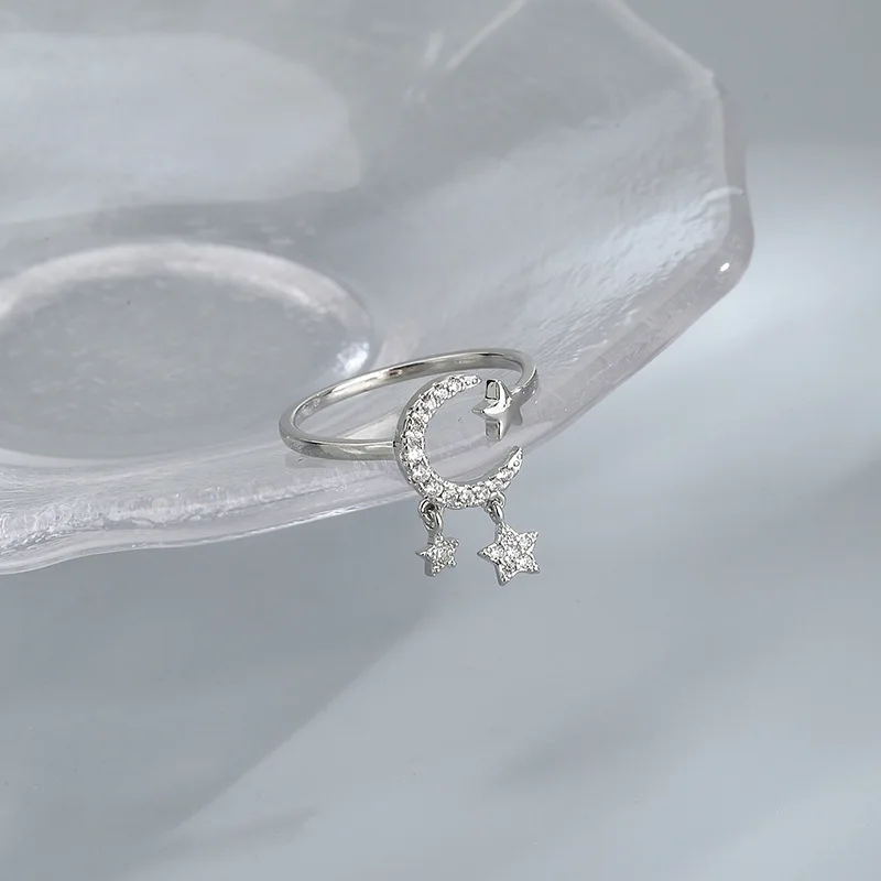 100% anelli aperti geometrici irregolari affascinanti in argento Sterling 925 con stella di luna solida per le donne accessori per regali alla moda semplici