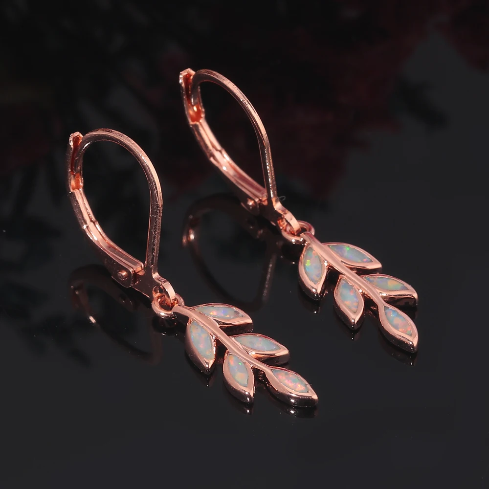 CiNily Fire White Opal Hoop Earrings Sliver Plated Exquisite Leaf Suspension Drop Earrings for Woman Fashion Jewelrys