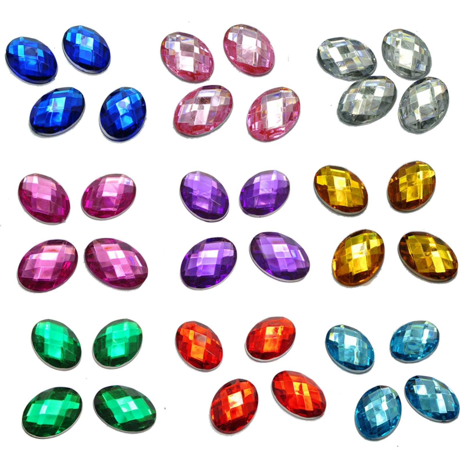 100 Flatback Acrylic Rhinestone Oval Gem Beads 13X18mm No Hole Color Choice