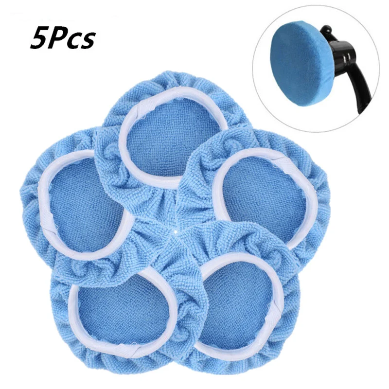 

5Pcs 5-6/7-8/9-10 Inches Auto Car Polisher Pads Soft Microfiber Waxing Sponge Car Polishing Bonnet Buffing Pad Cover Bonnet Tool