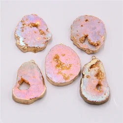 Natural pink quartz necklace pendant pink stone agates druzy pendants gems handmade jewelry stone Pendulum Pendant Necklace bulk